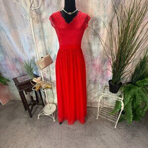 📌Dressystar Candy Red Lace/ Chiffon Formal - Bridesmaid - Prom Dress